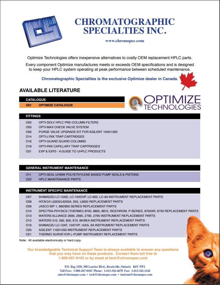 HPLC Maintenance Parts