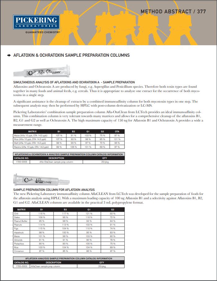 Method Abstract 377 - Aflatoxin & Ochratoxin Sample preparation columns