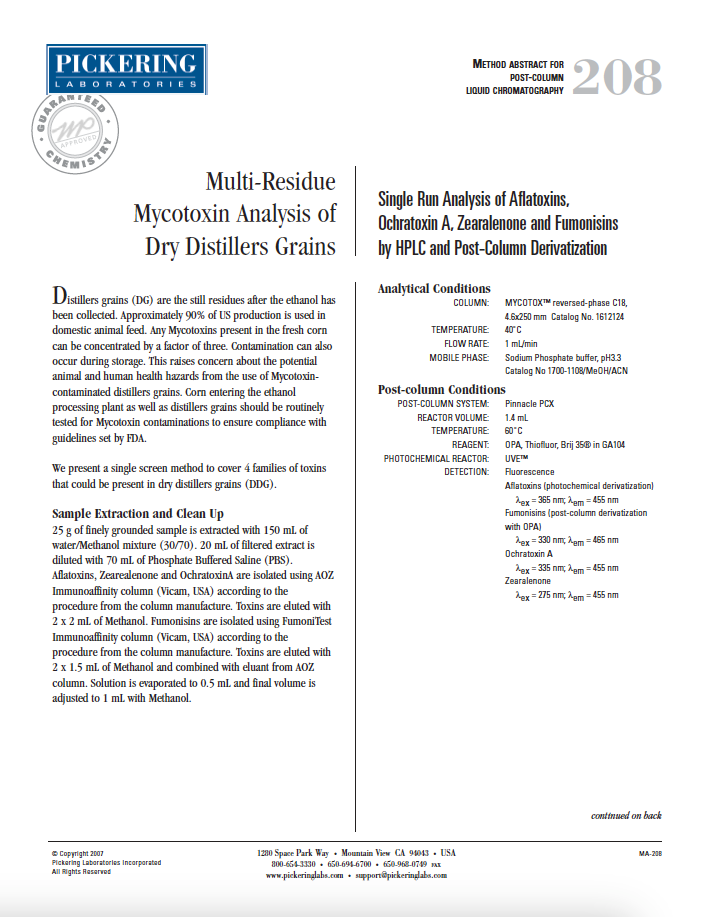 Multi-Residue Mycotoxin Analysis of Dry Distillers Grains