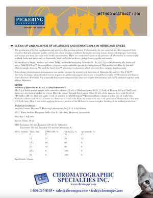 Method Abstract 218 - Clean-up and Analysis of Aflatoxins and Ochratoxin A in Herbs and Spices