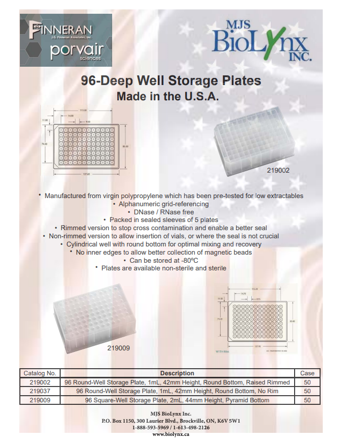 96-Deep Well Storage Plates, Made in USA