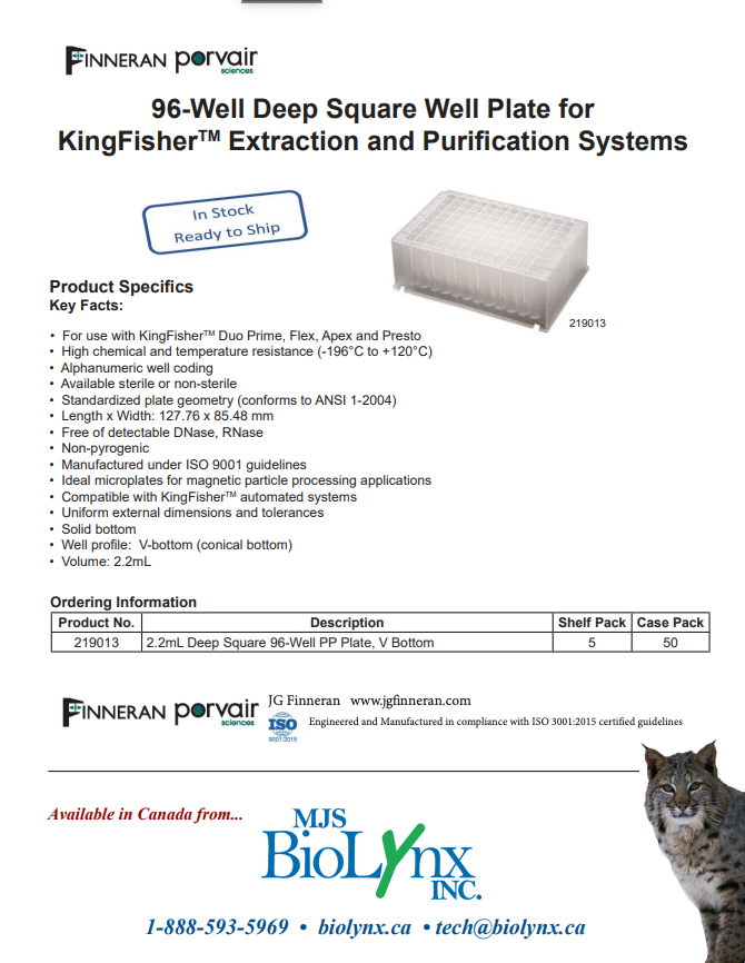 96-Well Deep Square Well Plate for KingFisher Extracton & Purification Systems