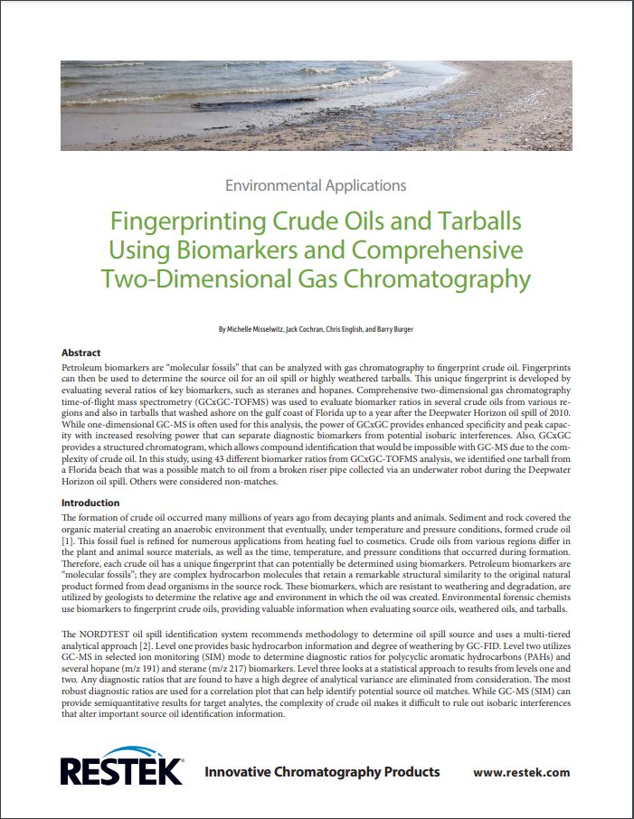 Fingerprinting Crude Oils and Tarballs Using Biomarkers and Comprehensive Two-Dimensional Gas Chromatography
