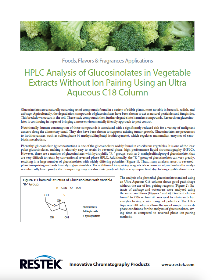 HPLC Analysis of Glucosinolates in Vegetable Extracts Without Ion Pairing Using an Ultra Aqueous C18 Column