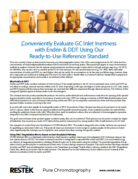 Conveniently Evaluate GC Inlet Inertness with Endrin & DDT Using our Ready to use Reference Standard