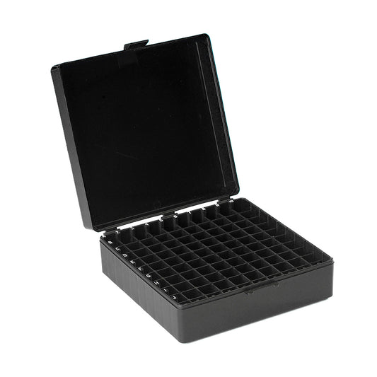Polypropylene 100-Place Hinged Box, Black, 5 9/16" L x 6" D x 2 3/16" H, 5/pk