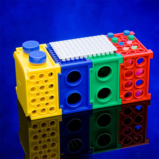 Modular Workstation Tube Rack with 4 Interlocking Component Racks, Mixed Colors, Polypropylene