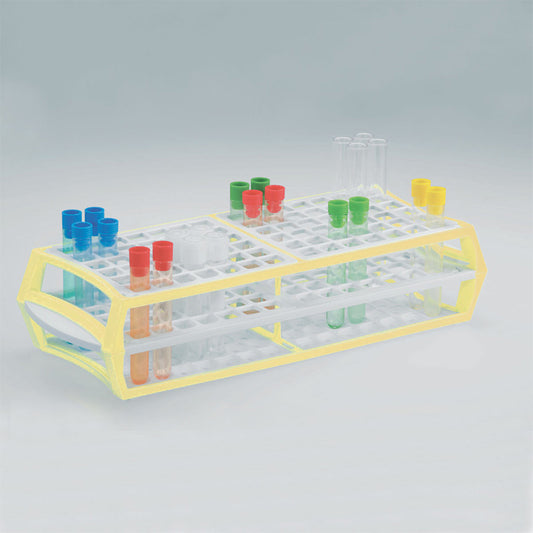 84-Place Acetal Polymer Tube Rack, Yellow, 11 11/16 In L x 4 1/2 In W x 2 1/2 In H, 1/Pack