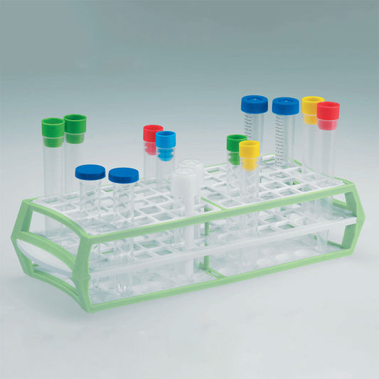 60-Place Acetal Polymer Tube Rack, Green, 11 11/16 In L x 4 1/2 In W x 2 1/2 In H, 1/Pack