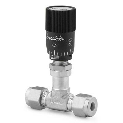 Stainless Steel Low Flow Metering Valve, 1/4 in. Swagelok Tube Fitting, Vernier Handle