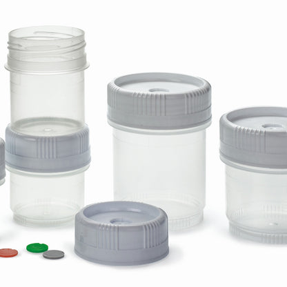 SecurTainer™ III, 40 mL, Transparent PP, with White PE Screw Closure, Non-sterile, 500/pk