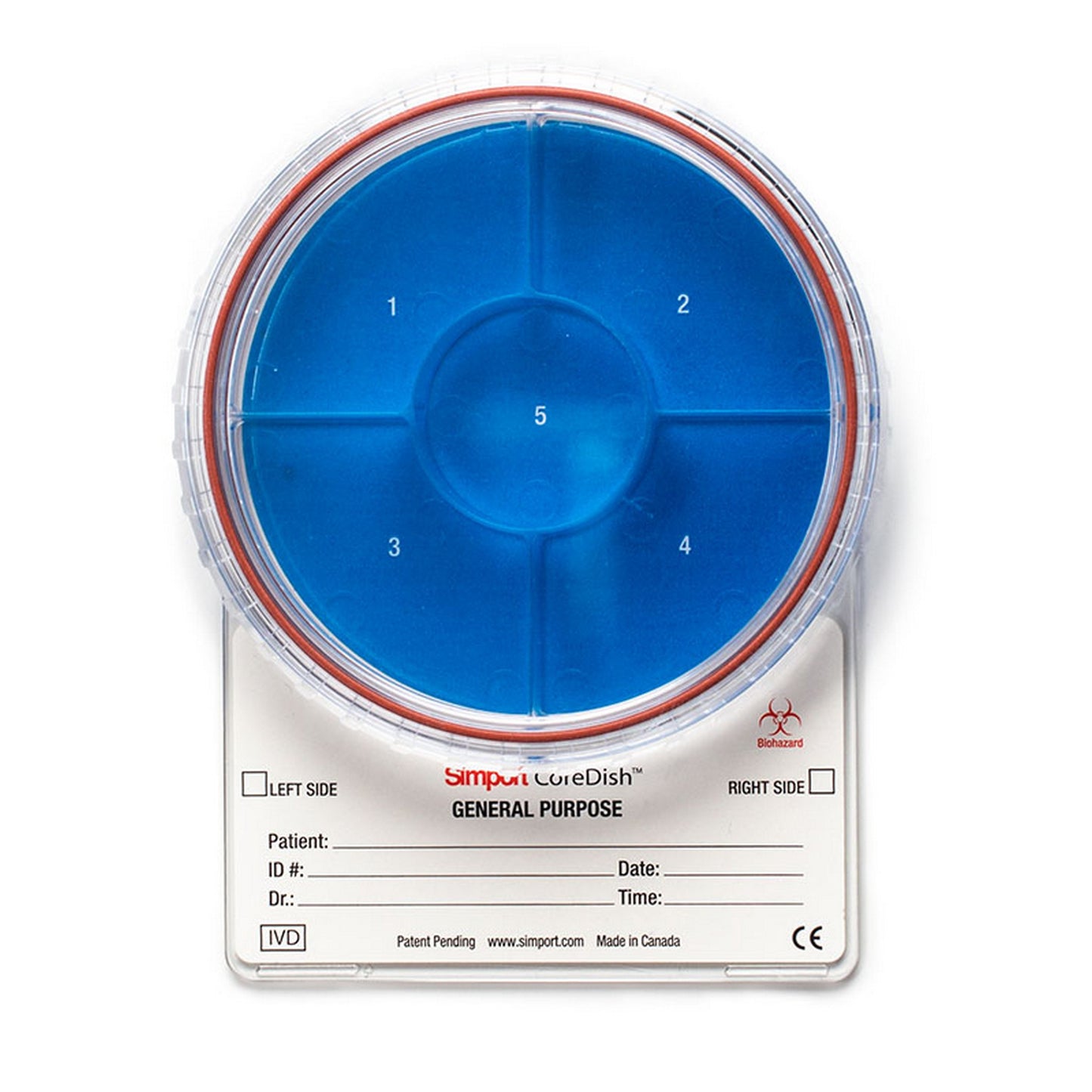 CoreDish® General Purpose biopsy container : Compartments - 5, Prefilled with Formalin