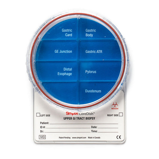 CoreDish®  GI tract biopsy container : Compartments - Upper GI Tract 8 compartments, No Formalin