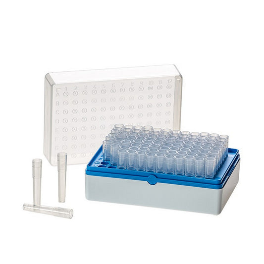 BioTube™ Racks, Rack with 96 plain individual tubes, Grid Plate Color - Blue, Sterile
