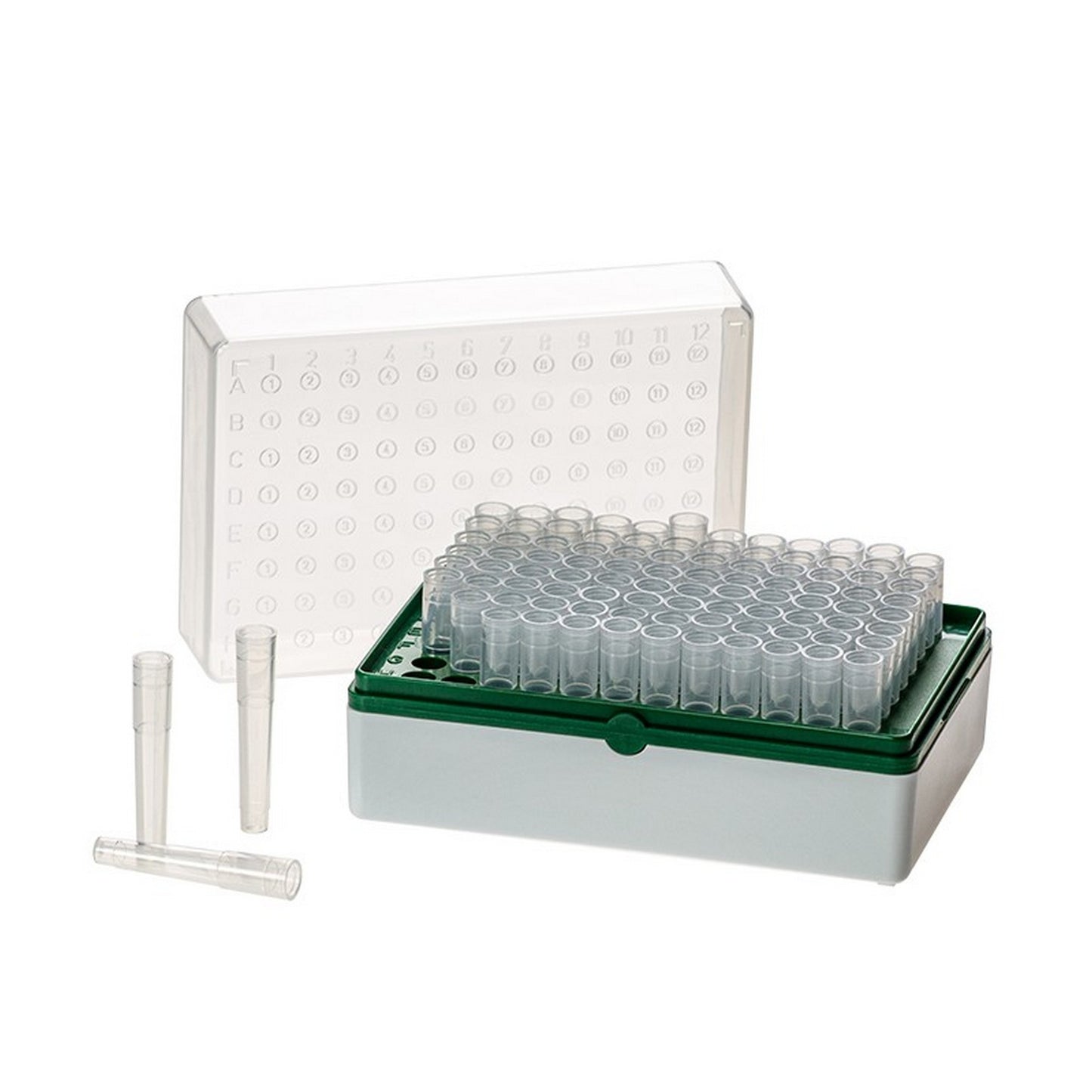 BioTube™ Racks, Rack with 96 plain individual tubes, Grid Plate Color - Green, Sterile