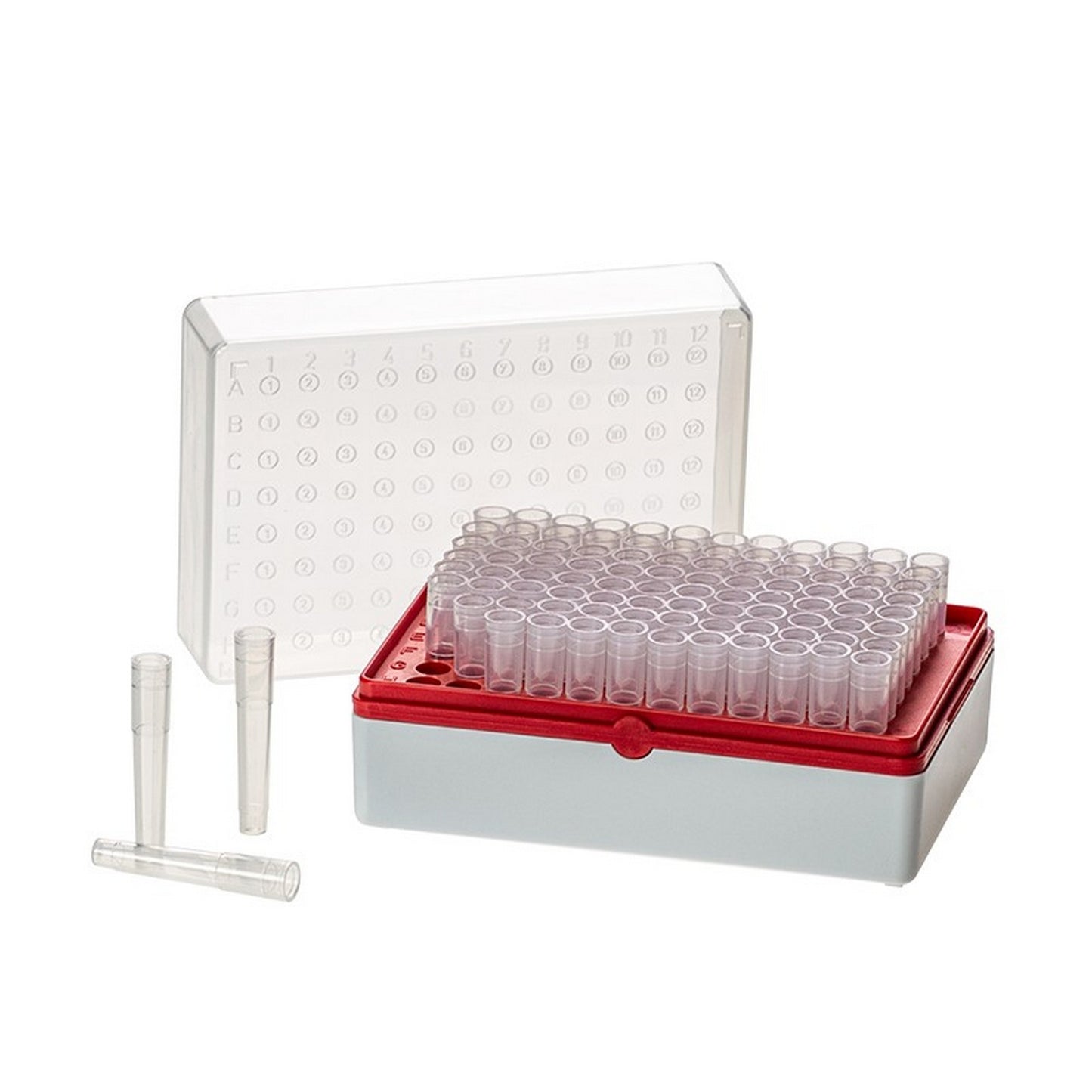 BioTube™ Racks, Rack with 96 plain individual tubes, Grid Plate Color - Red, Sterile