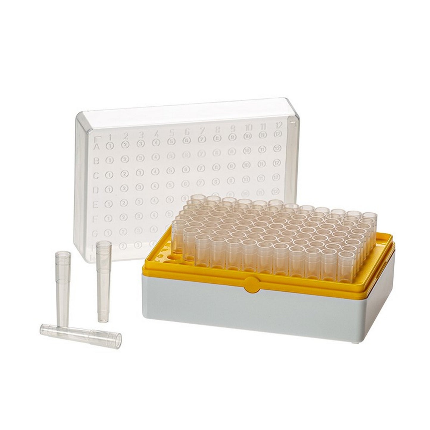 BioTube™ Racks, Rack with 96 plain individual tubes, Grid Plate Color - Yellow, Sterile