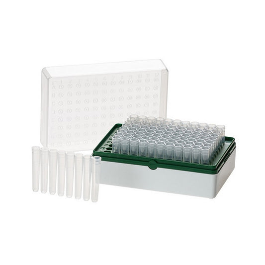 BioTube™ Racks, Rack with 12 strips of 8 tubes, Grid Plate Color - Green, Sterile