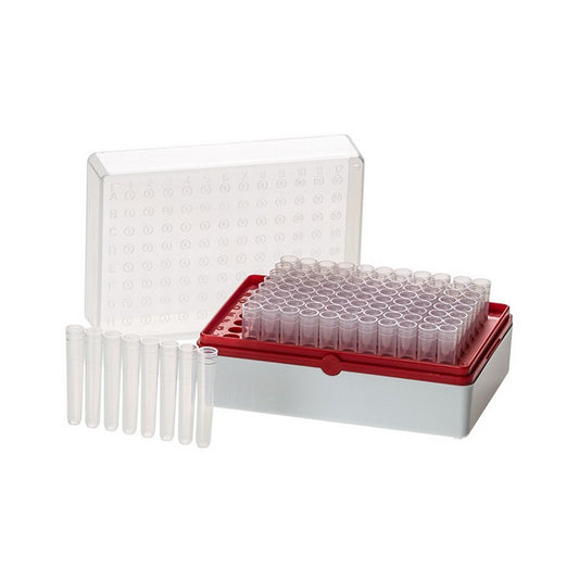 BioTube™ Racks, Rack with 12 strips of 8 tubes, Grid Plate Color - Red, Sterile
