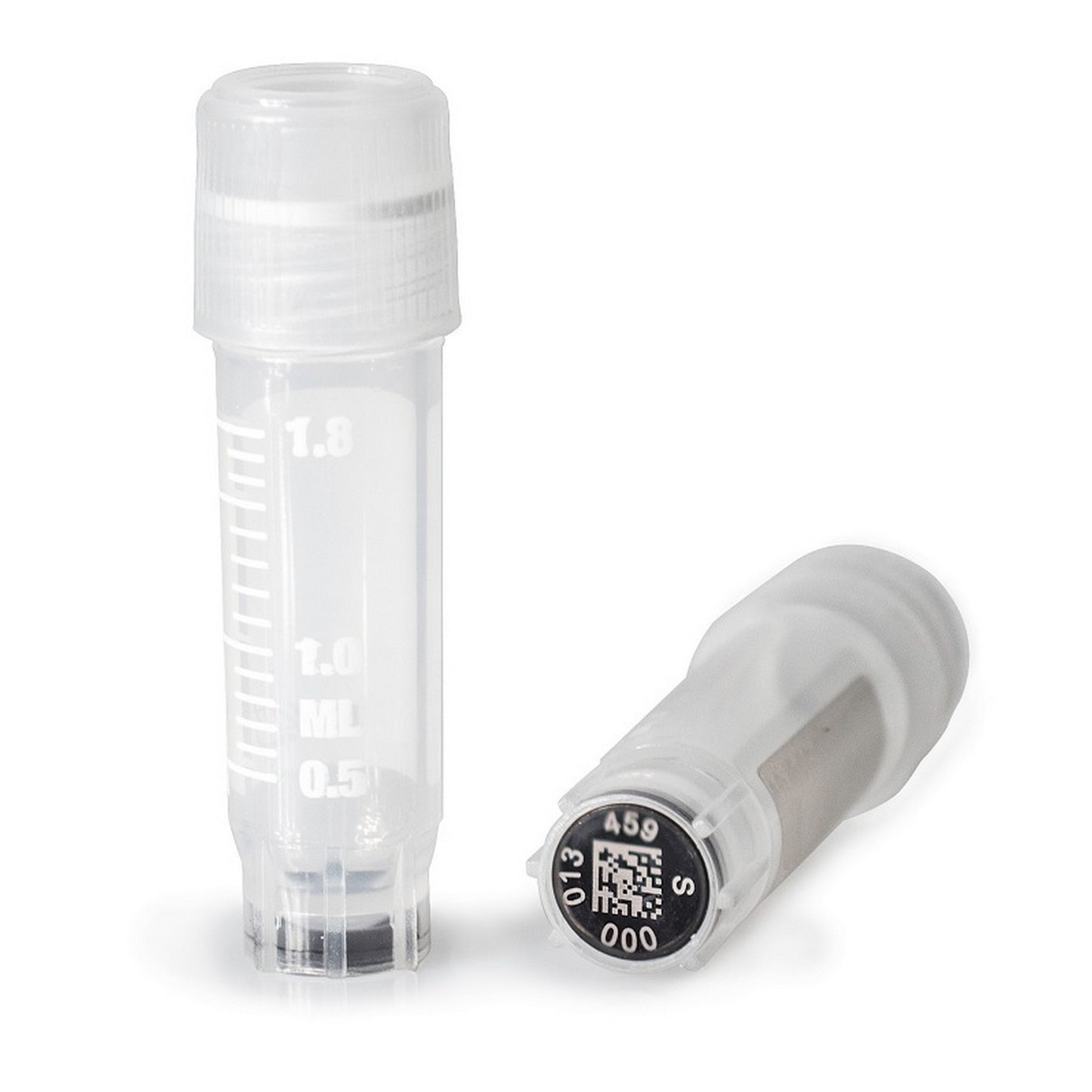2D Barcoded Cryovial®, 2 mL, Self-Standing, External Thread, PP, with Natural PP Cap, Sterile