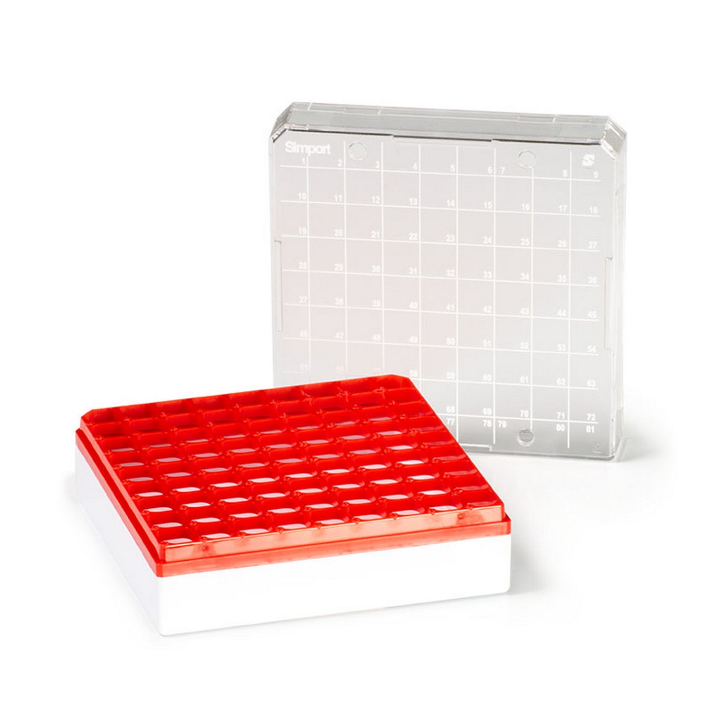 T314-281 - Cryostore™ Storage Boxes for 81 cryogenic vials of 1 to 2 ml sizes, Red