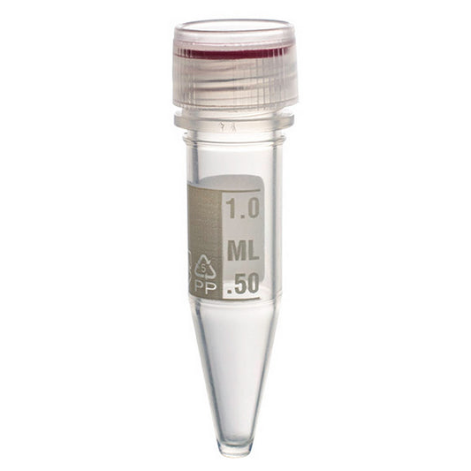 MicrewTube® with Washer Seal Screw Cap, 1.5 ml Conical Bottom, Assembled, sterile, white marking area and graduations, Qty/Pk: 50, Qty/Cs: 500
