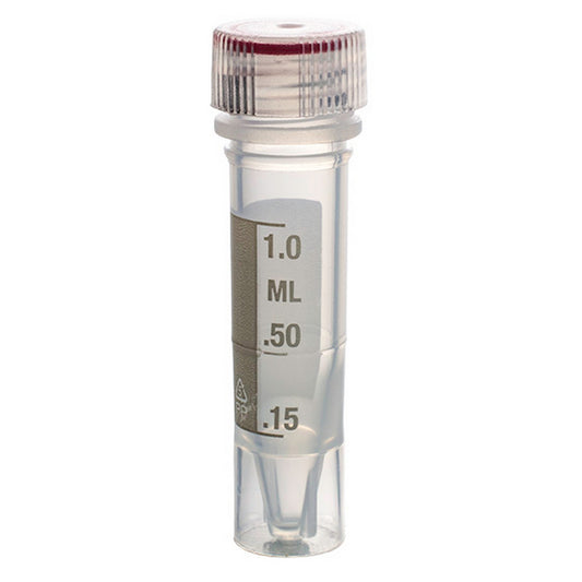 MicrewTube® with Washer Seal Screw and Flat Top Cap, 1.5 ml Self Standing, Assembled, sterile, tamper-evident, white marking area and graduations, Qty/Pk: 50, Qty/Cs: 500