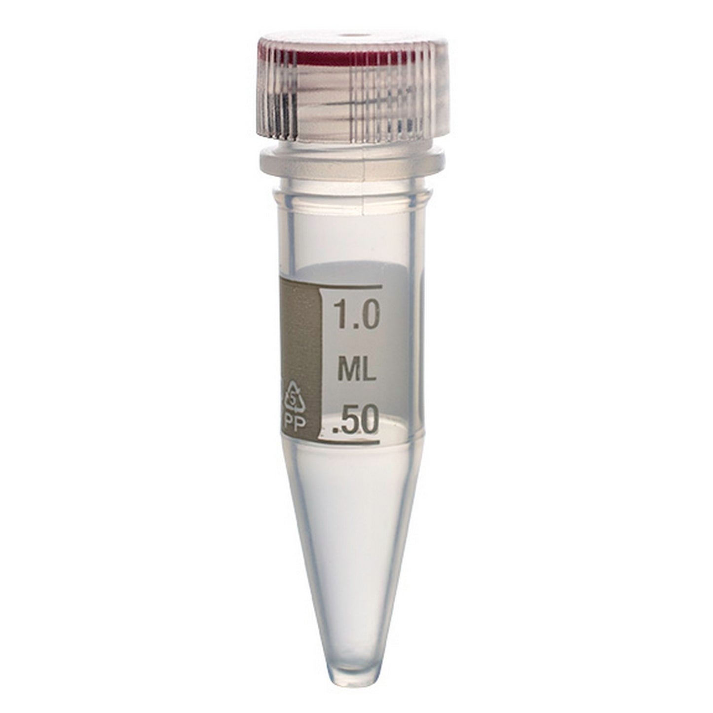 MicrewTube® with Washer Seal Screw and Flat Top Cap, 1.5 ml conical bottom, sterile, tamper-evident, white marking area and graduations, Qty/Pk: 50, Qty/Cs: 500