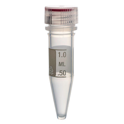 MicrewTube® with Washer Seal Screw and Flat Top Cap, 1.5 ml conical bottom, sterile, tamper-evident, white marking area and graduations, Qty/Pk: 50, Qty/Cs: 500