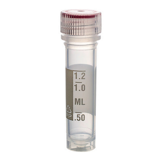 MicrewTube® with Washer Seal Screw and Flat Top Cap, 2 ml self-standing, Assembled, sterile, white marking area and graduations, Qty/Pk: 50, Qty/Cs: 500
