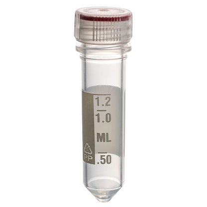 MicrewTube® with Washer Seal Screw and Flat Top Cap, 2 ml conical bottom, Assembled, sterile, white marking area and graduations, Qty/Pk: 50, Qty/Cs: 500