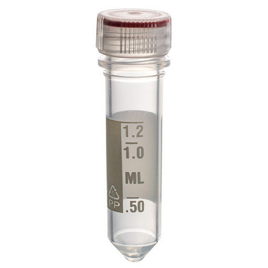 MicrewTube® with Washer Seal Screw and Flat Top Cap, 2 ml conical bottom, Assembled, sterile, white marking area and graduations, Qty/Pk: 50, Qty/Cs: 500
