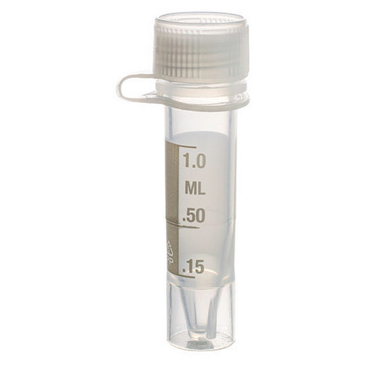 MicrewTube® with Lip Seal Screw Cap and Attachment Loop, 1.5 ml self-standing, Assembled, sterile, white marking area and graduations, Qty/Pk: 50, Qty/Cs: 500