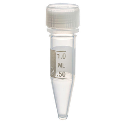 MicrewTube® with Lip Seal Screw Cap, 1.5 ml conical bottom, Assembled, sterile, white marking area and graduations, Qty/Pk: 50, Qty/Cs: 500