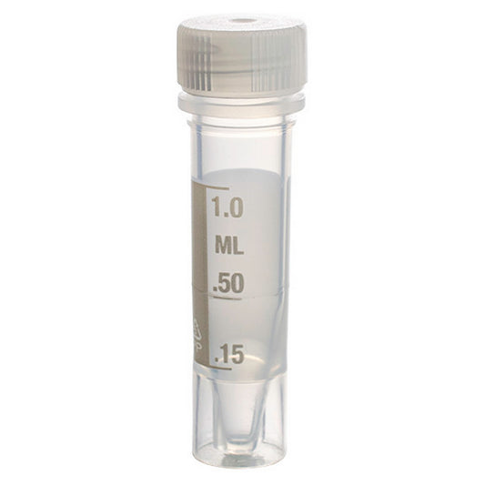 MicrewTube® with Lip Seal and Flat Top Screw Cap, 1.5 ml self-standing, Assembled, sterile, white marking area and graduations, Qty/Pk: 50, Qty/Cs: 500