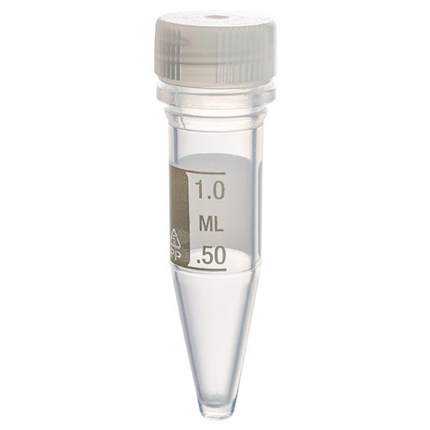 MicrewTube® with Lip Seal and Flat Top Screw Cap, 1.5 ml conical bottom, Assembled, sterile, white marking area and graduations, Qty/Pk: 50, Qty/Cs: 500