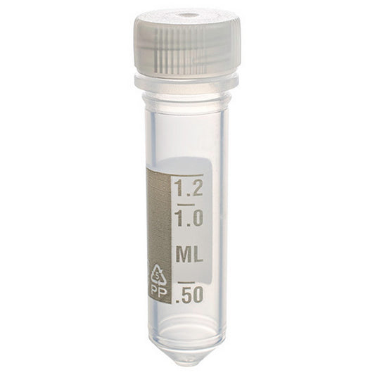 MicrewTube® with Lip Seal and Flat Top Screw Cap,  2 ml conical bottom, Assembled, sterile, white marking area and graduations, Qty/Pk: 50, Qty/Cs: 500