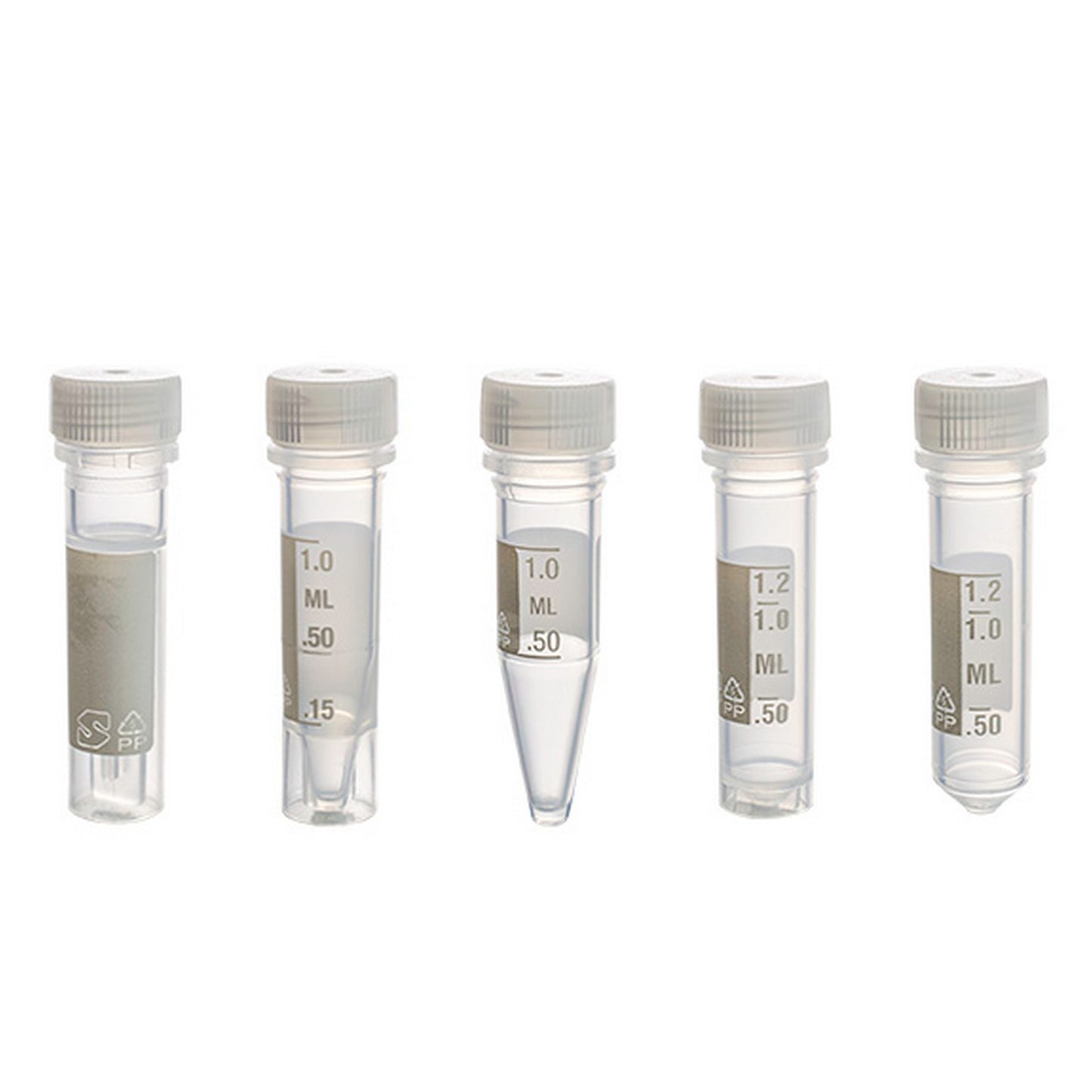 MicrewTube® with Lip Seal and Flat Top Screw Cap, 1.5 ml conical bottom, Assembled, sterile, white marking area and graduations, Qty/Pk: 50, Qty/Cs: 500