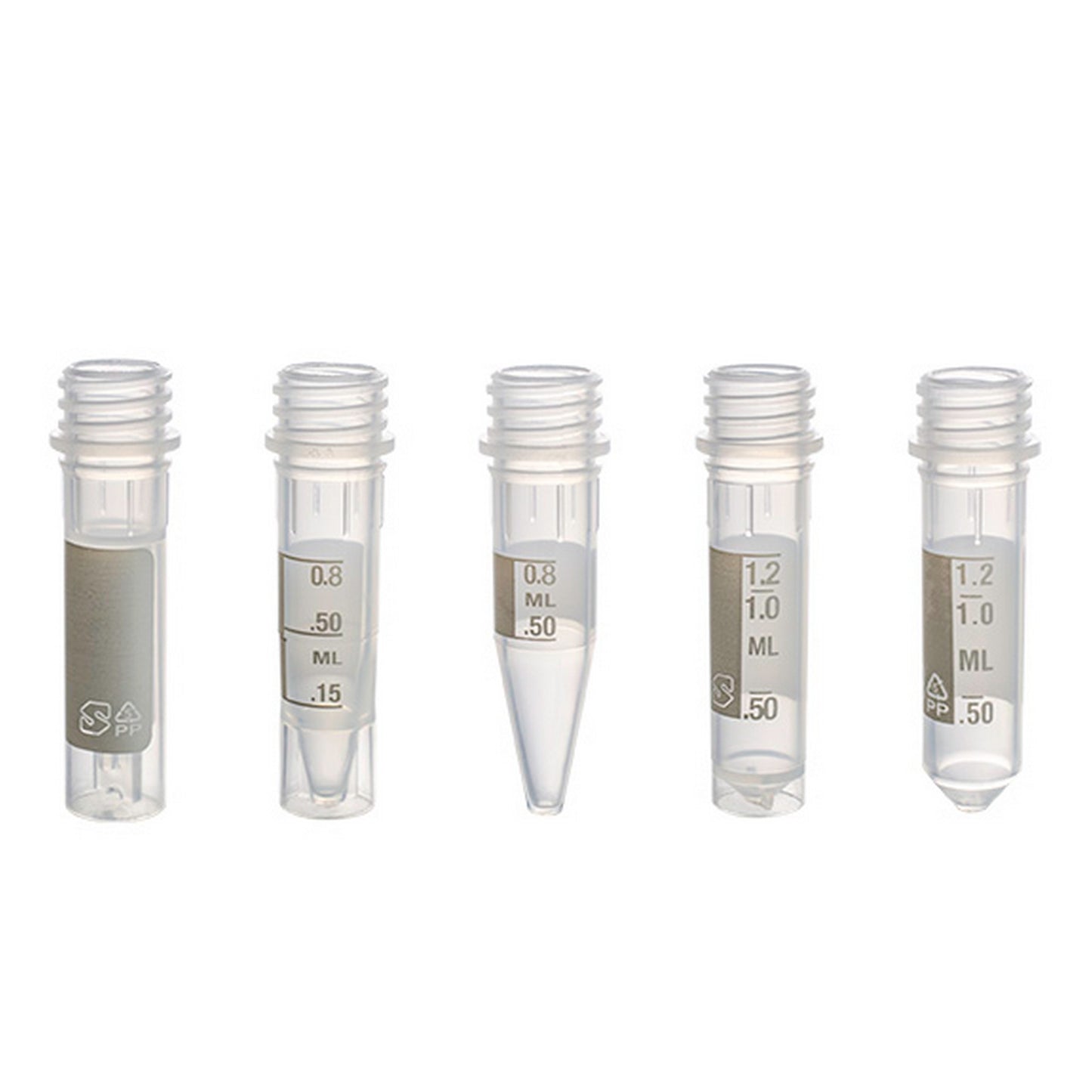 MicrewTube® Plain with Molded Ridges, 2 ml conical bottom, Graduation with white marking area
