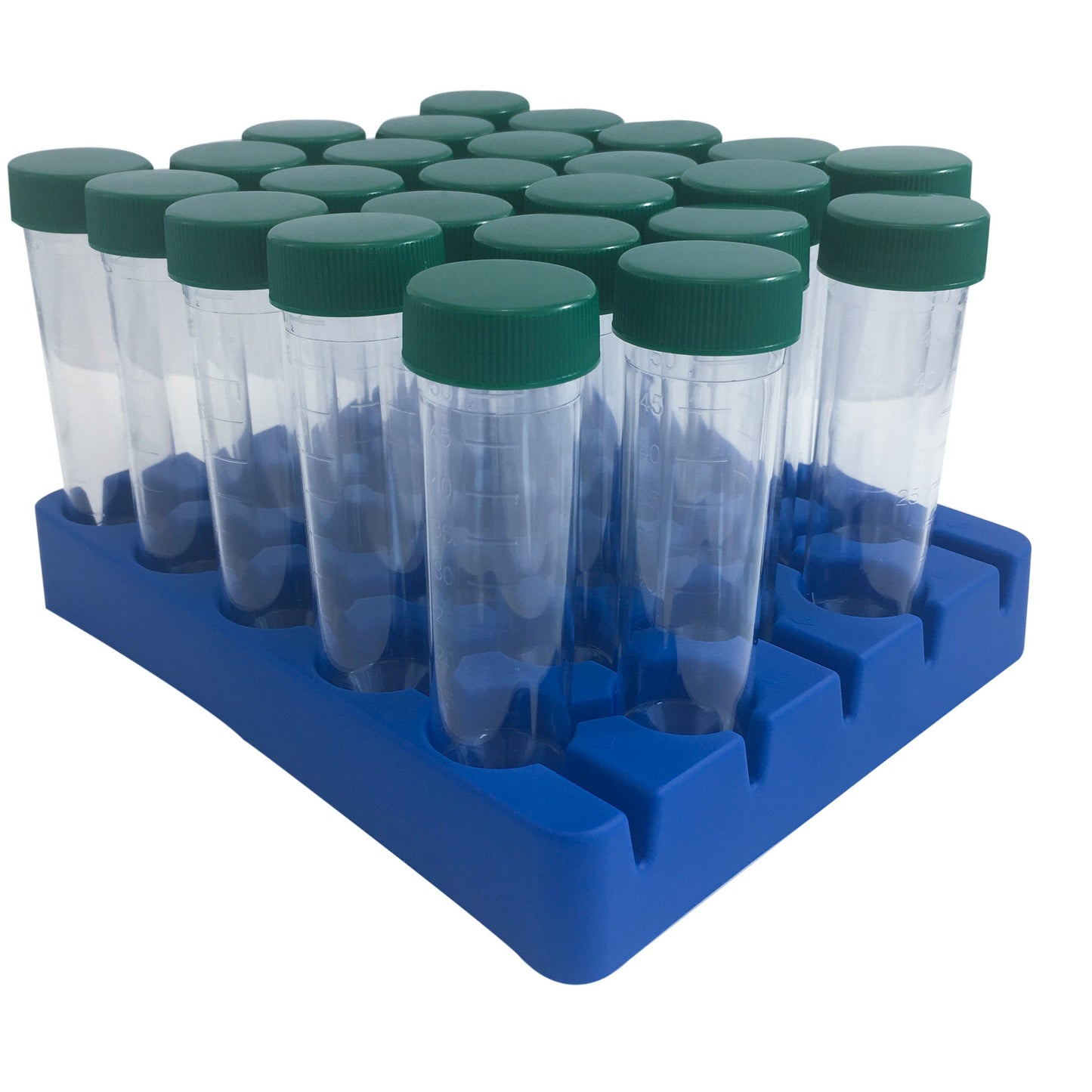 Centrifuge Tubes 50 ml, Made of Polystrene, Sterile, Green Cap, Rack of 25