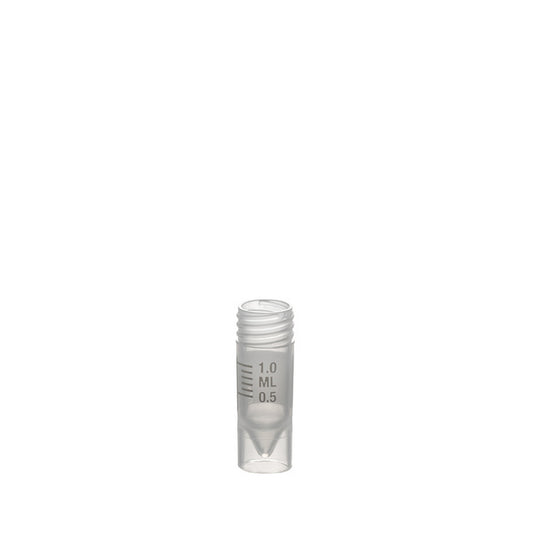 Sample Tubes with External Threads w/o caps, graduated and with white writing area, 1.2 ml self-standing