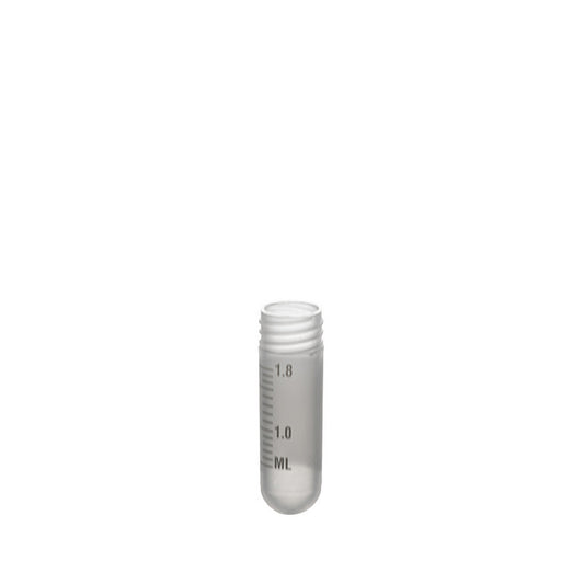 Sample Tubes with External Threads w/o caps, graduated and with white writing area, 2 ml round bottom