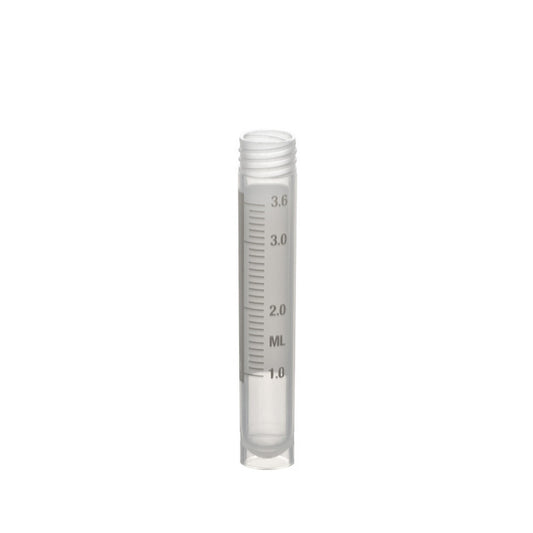 Sample Tubes with External Threads w/o caps, graduated and with white writing area, 4 ml self-standing
