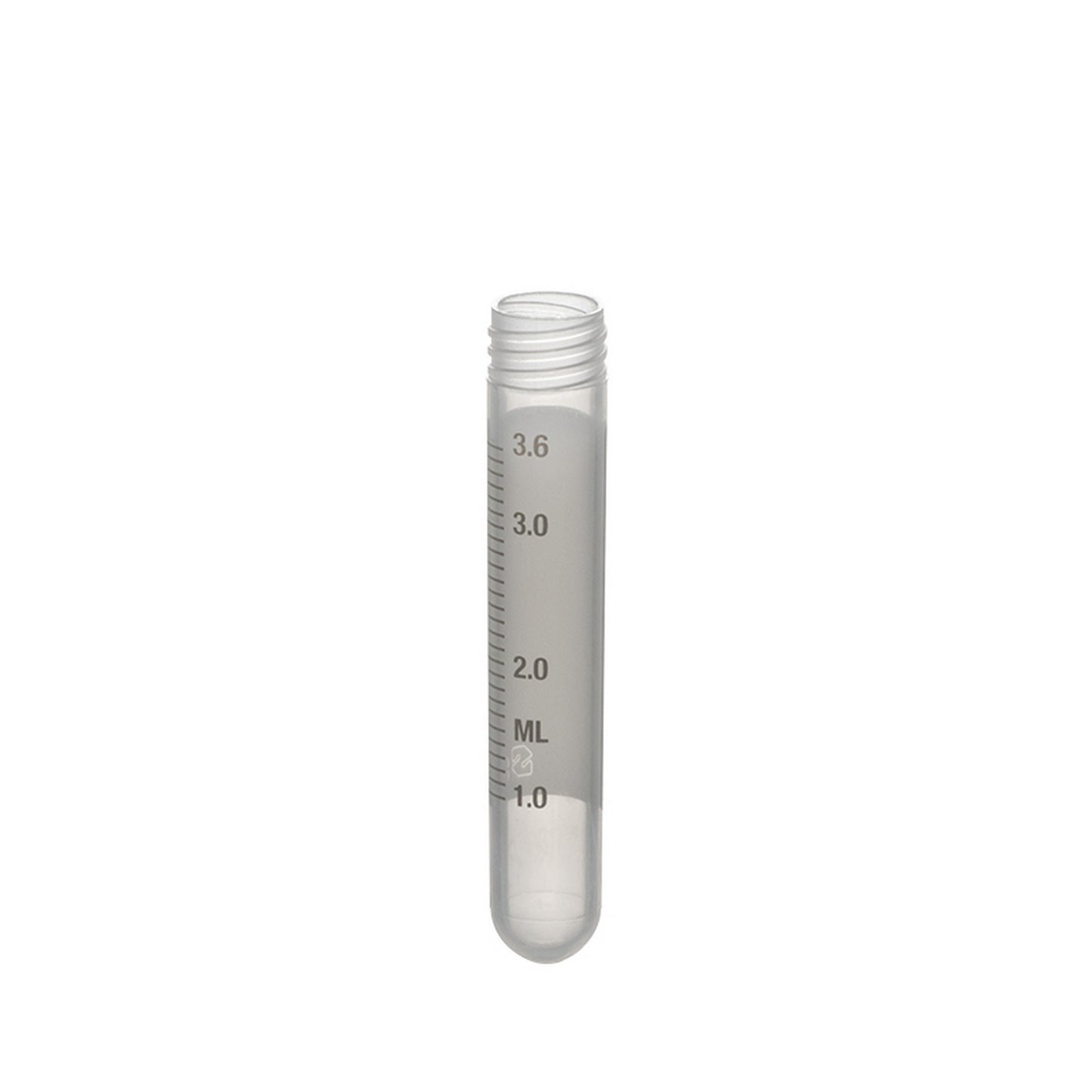 Sample Tubes with External Threads w/o caps, graduated and with white writing area, 4 ml round bottom