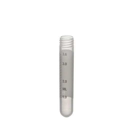 Sample Tubes with External Threads w/o caps, graduated and with white writing area, 4 ml round bottom