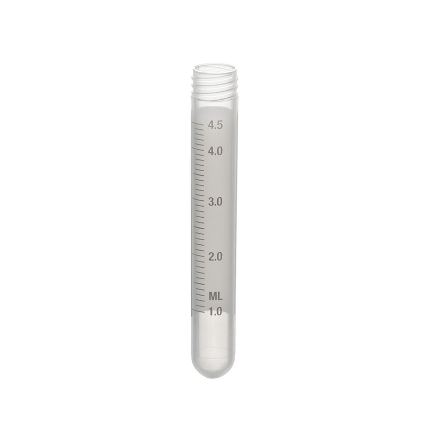 Sample Tubes with External Threads w/o caps, graduated and with white writing area,5 ml  round bottom