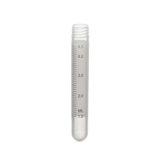 Sample Tubes with External Threads w/o caps, graduated and with white writing area,5 ml  round bottom