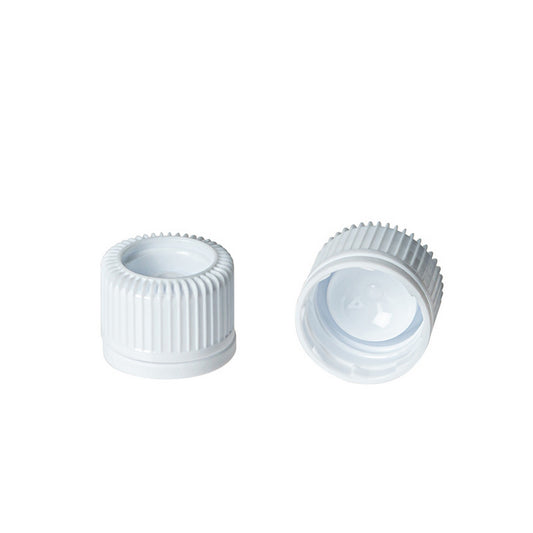 Tamper-Proof Cap with Lip Seal and Capinsert, White Polyethylene, for 7 mL Tubes, 1000/pk