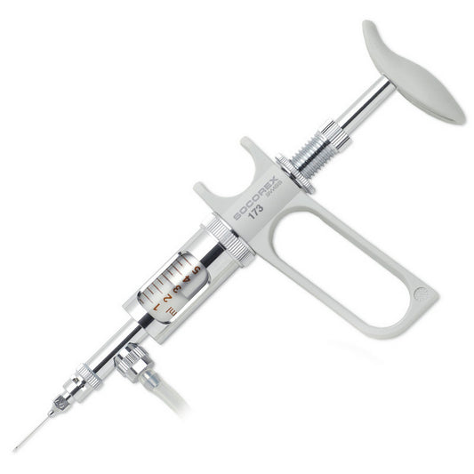 Dosys™ Classic173 Laboratory Self-Refilling Syringe, 5- 20 mL, Pistol Handle, Integrated Valve, Luer Lock, Autoclavable