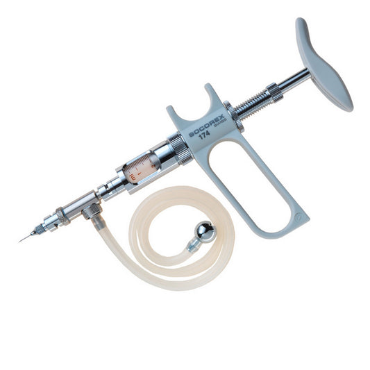 Dosys™ Premium174 Laboratory Self-Refilling Syringe, 1 - 10 mL, Pistol Handle, Detachable Valve, Luer Lock, Autoclavable